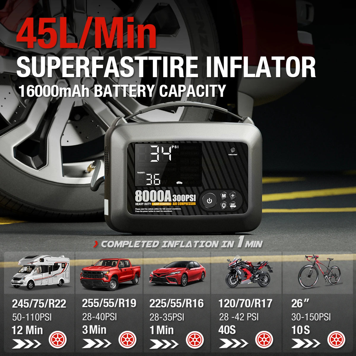 AdoreTrip NEW 8000A Car Jump Starter Power Bank Heavy Duty  Air Pump Car Battery Emergency Boosters Starting Device Car Starter