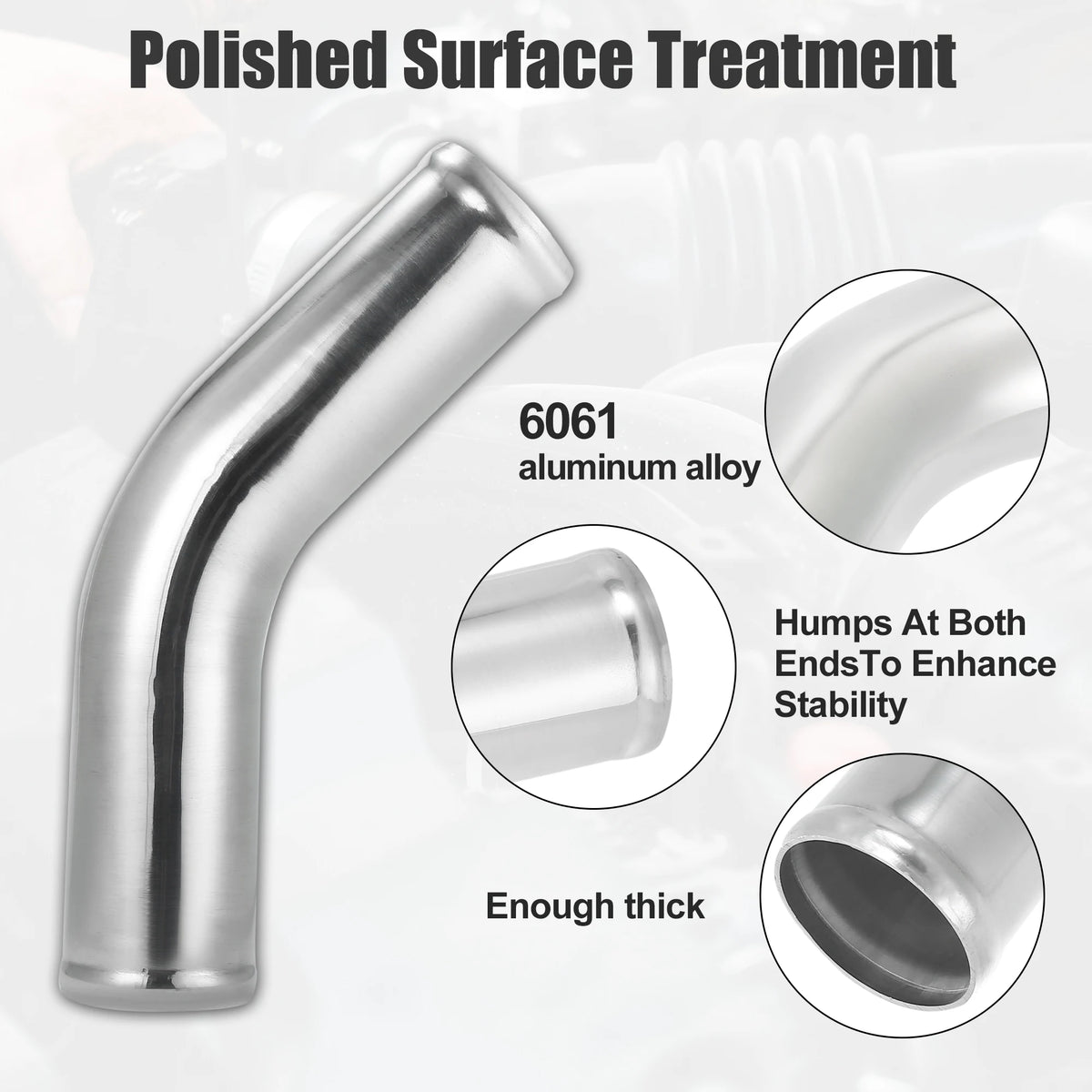 UXCELL Aluminum Alloy Tube OD 63mm 70mm 76mm 102mm Intercooler Pipe 45 90 Degree Air Intake Tube Silver for Car Air Intake Tube