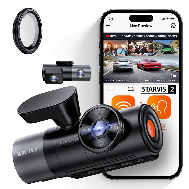 Vantrue N5 DashCam 4 Channel WiFi 360° All Sides  STARVIS 2 IR Night Vision Voice Control GPS Car Dash Cam Support 512GB Max Car Mobile World