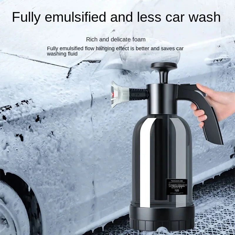 2L Manual Air Pressure Snow Foam Sprayer Hand Press Car Wash Bottle with 3 Replaceable Nozzles for Vehicle Cleaning