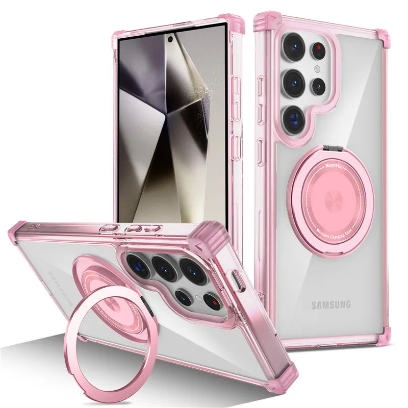 Rotating Magnetic Magsafe Bracket Case For Samsung Galaxy S26 Ultra S26 Plus S26 Ring Stand Holder Transparent Protective Cover Car Mobile World
