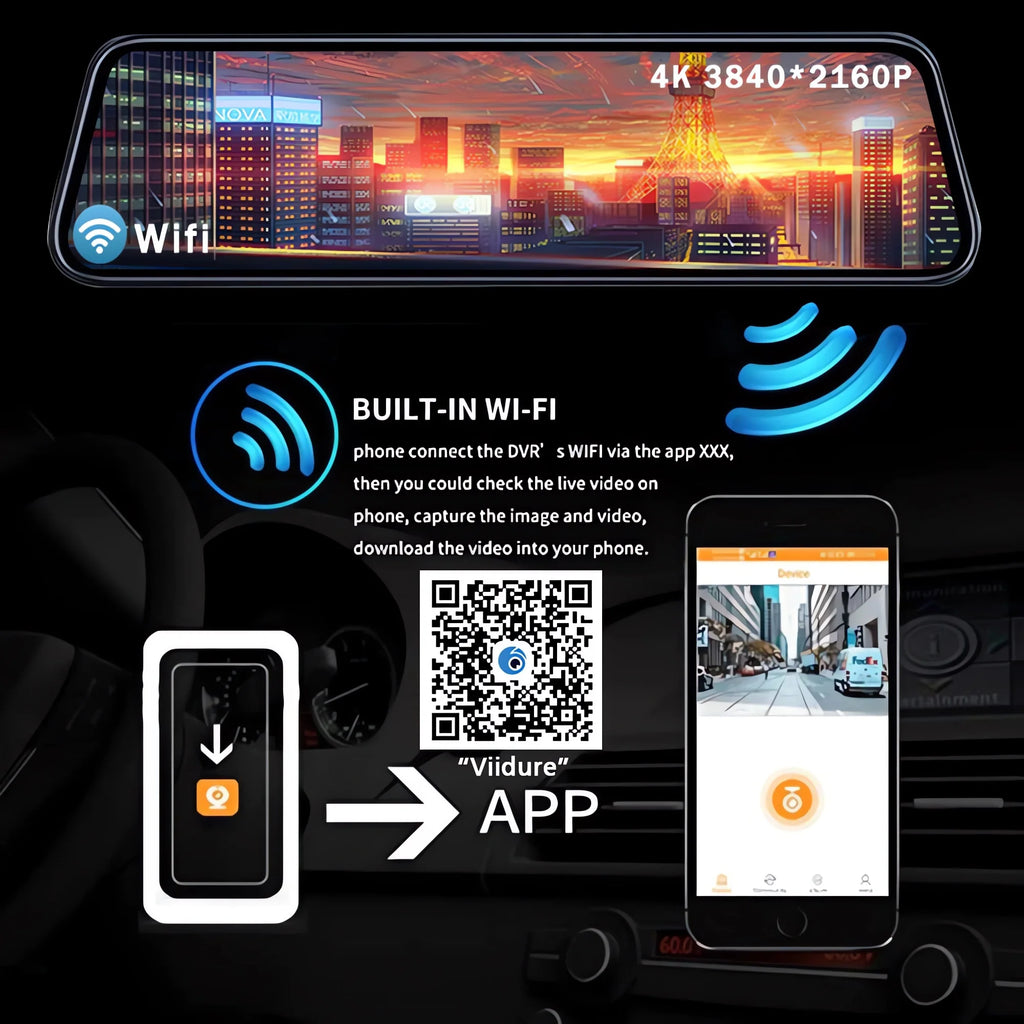 10 Inch 4K 2160P Dash Cam Wifi GPS Car Dvr Dual Lens Dashcam Stream Rear View Mirror IPS Video Drive Recorder Camera Registrar