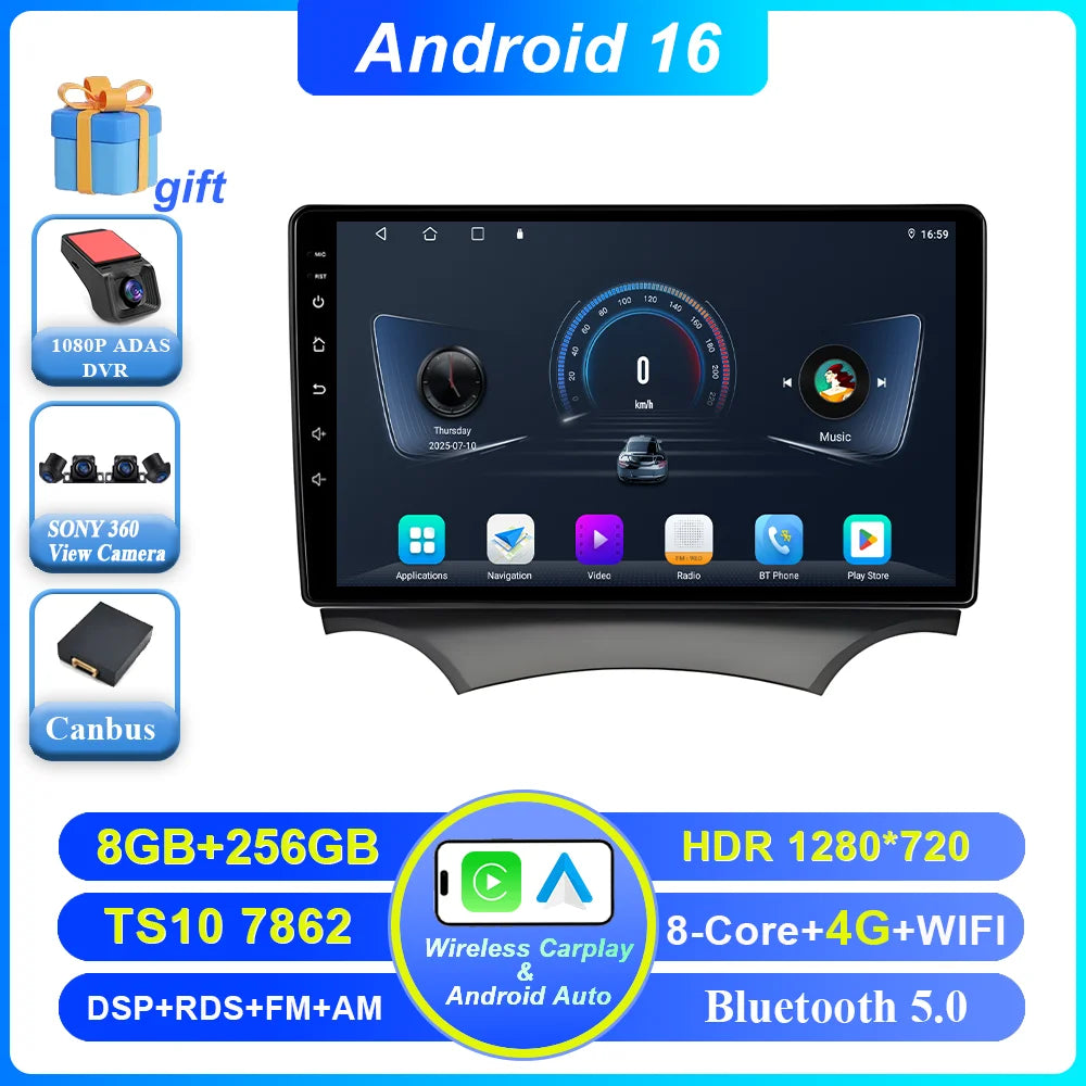 Android 16 Carplay For Ford Ka 2008 - 2014 Auto Radio Stereo Car Multimedia Video Player GPS Navigation QLED Touch Screen 4G DSP CM World