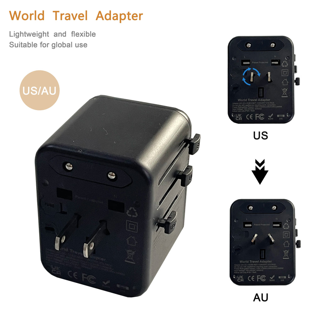 PD 20-35w International Power Adapter GaN 2 type-C&USB Fast Charging Travel Charger,Outlet Travel for Europe EU UK USA AU Car Mobile World