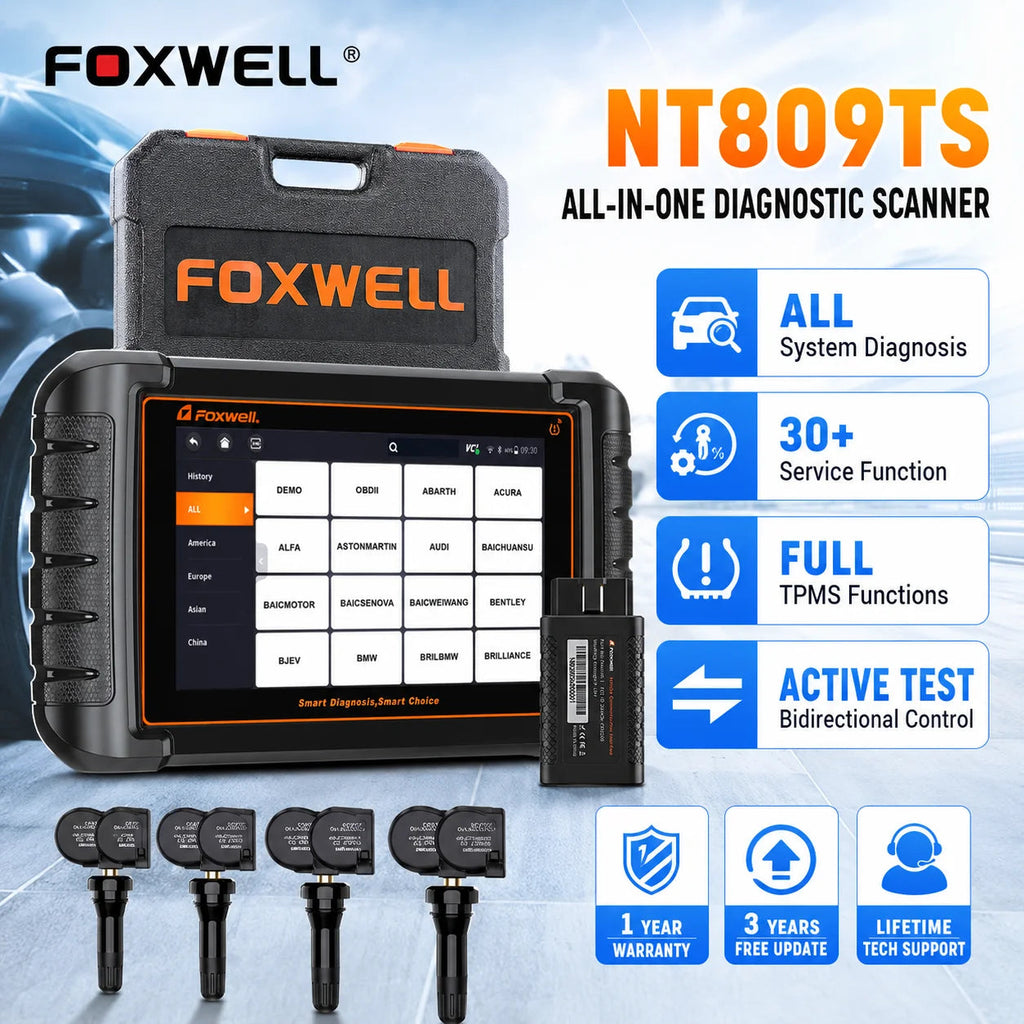 TPMS Programming Relearn Bidirectional OBD2 Scanner FOXWELL NT809TS Full System 30 Plus Resets Auto Car Diagnostic Code Reader Car Mobile World