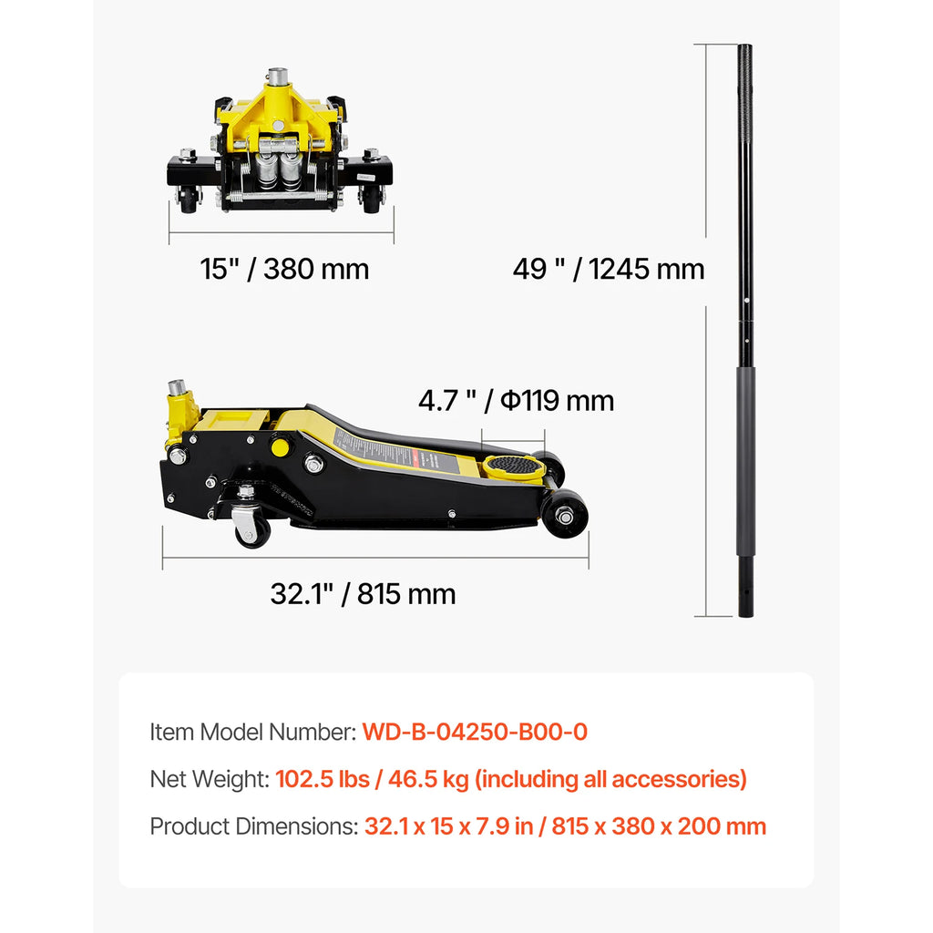SucceBuy Low Profile Floor Jack 4 Ton Capacity with Dual Pistons Lift Pump Hydraulic Trolley Car Lift for Sport Utility Vehicle