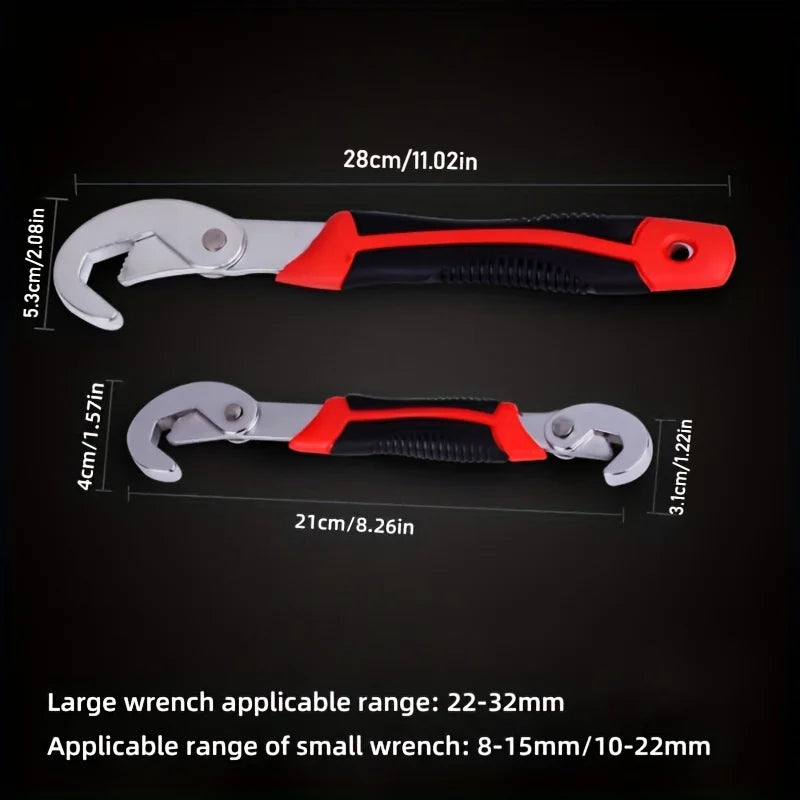 2Pcs Multifunctional Wrench Set, Self-Tightening Adjustable Spanner with Non-Slip Handle for Universal Home Auto Bike Repair