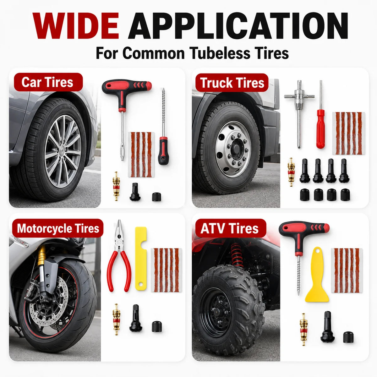 132Pcs Car Motorcycle Tire Repair Kit Puncture Plug Tools Tyre Puncture Emergency for Tire Strips Stirring Glue Repair Tool Kit