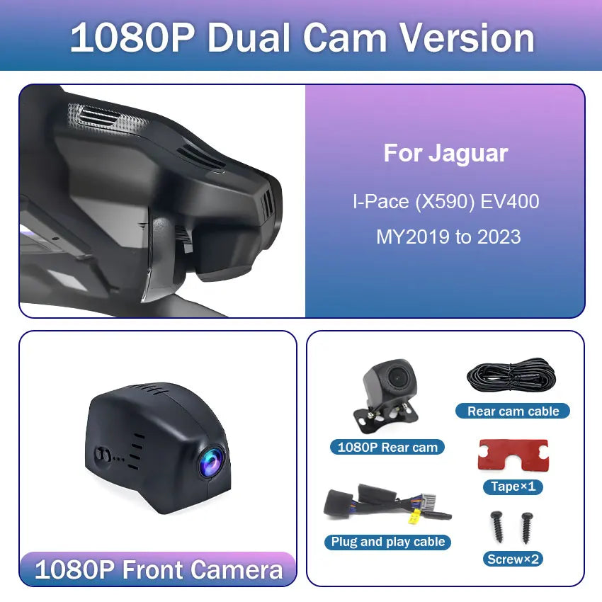 For Jaguar I-Pace (X590) EV400 2019 2020 2021 2022 2023, Invisible Wires OEM Style 4K 2160P Dash Cam Car DVR WIFI