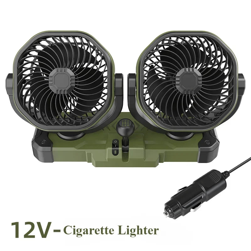 Hipacool 5V/12V/24V Car Dual-Head Fan 2 Speeds Wind 360° Rotatable Vehicle Cooling Fan USB Cigarette Lighter Fan Summer Cooler CM World