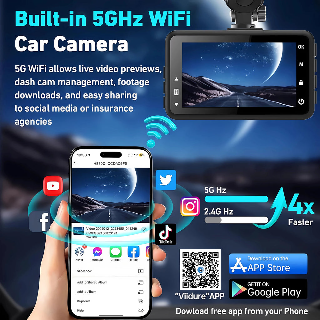 4K 2160P Ultra HD Dash Cam Night Vision With Back 2.5K 1440P Rear Car Video Camera WiFi GPS Logger G-Sensor Loop Recording