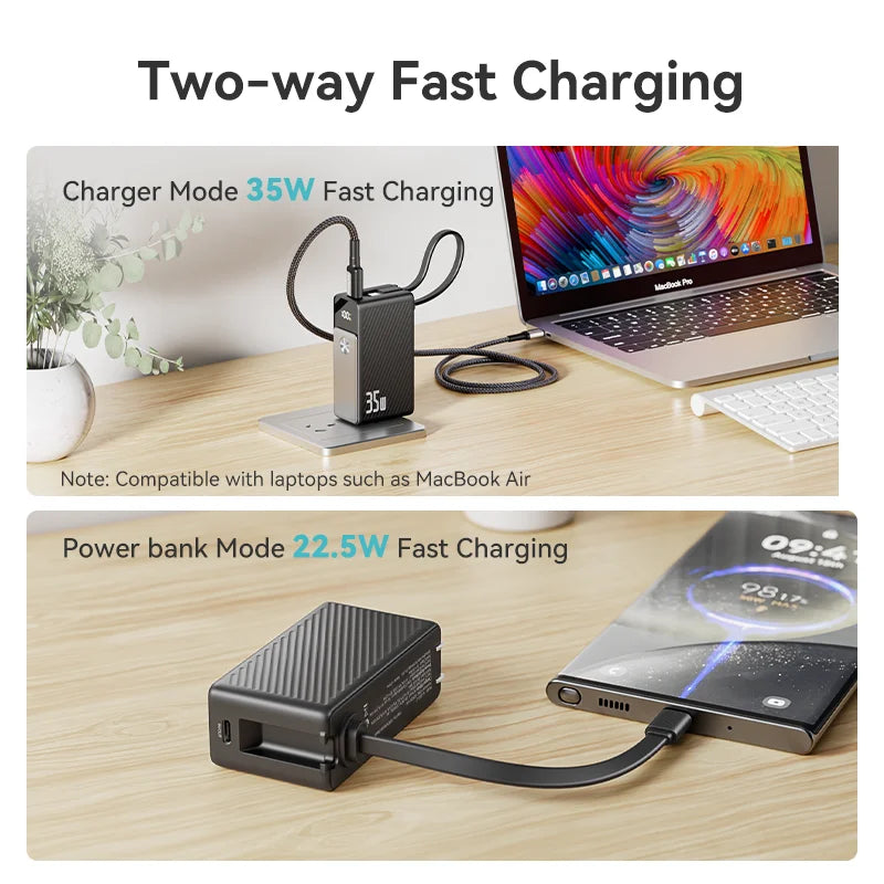 KUULAA Power Bank 5000mAh 35W Fast Charging Portable Charger with Built-in USB C Cables & AC Wall Plug US Charger For iPhone 17 Car Mobile World