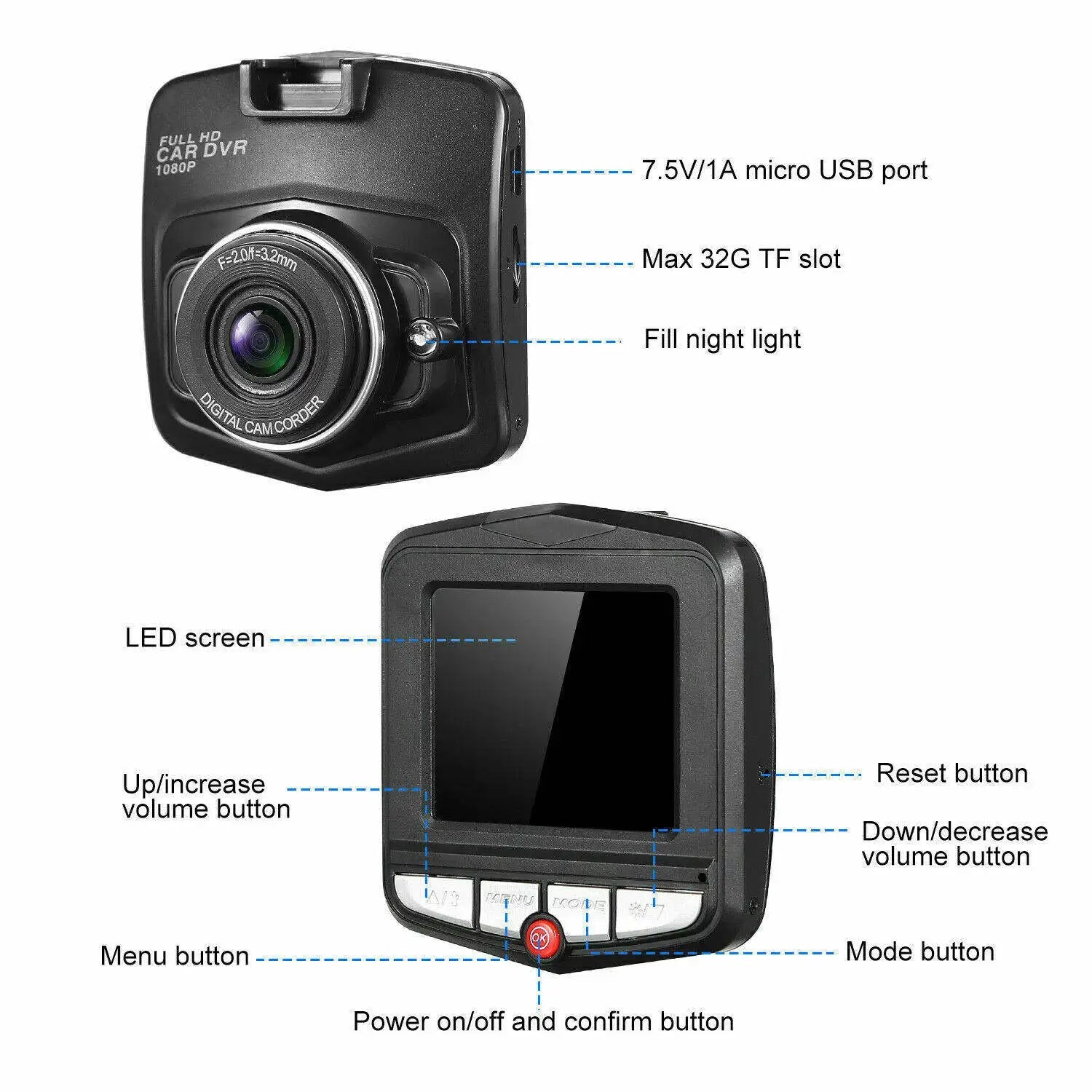 1080p universal in-car dashcam with a 2.2-inch LCD screen – continuous recording, 24/7 parking surveillance and motion detection, no batteries required Car Mobile World