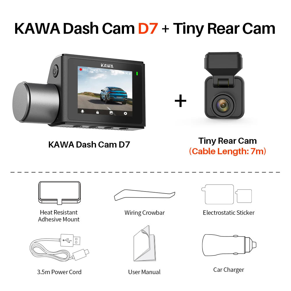4K Front and Rear Dash cam KAWA D7,Video Recorder 4K WiFi6 Car Camera,DVR Tiny Rear Camera for AUTO,APP/Voice Control Dashcam Car Mobile World