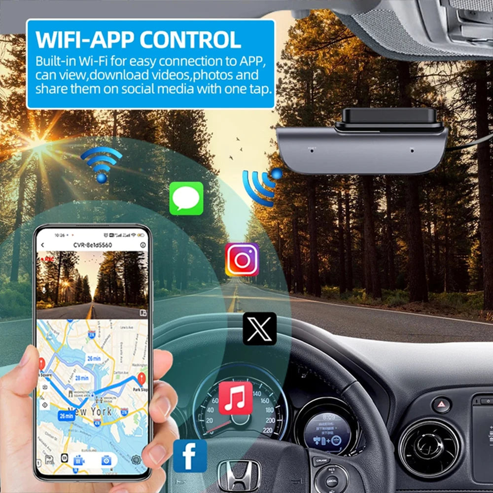 4K UHD Car Dash Camera DVR Night Vision Video Recorder with GPS Wi-Fi 24H Parking Monitoring Support for Vehicle Safety Car Mobile World