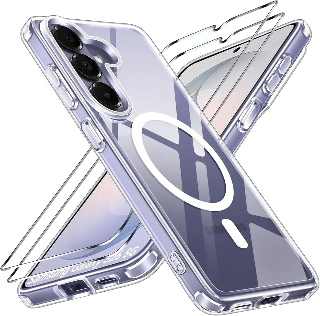 Transparent Magnetic Case for Samsung Galaxy S26 Ultra/S26+/S26 with 2 Pcs Fingerprint Unlock Screen Protector Shockproof -Clear