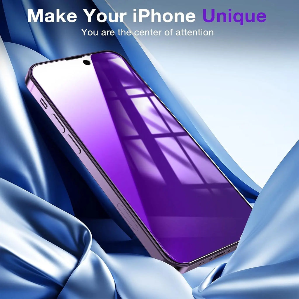 2 Pack Compatible for iPhone 16 15 14 13 12 11 Pro Max Privacy Screen Protector, Purple 9H Tempered Glass Film, Anti Blue Light