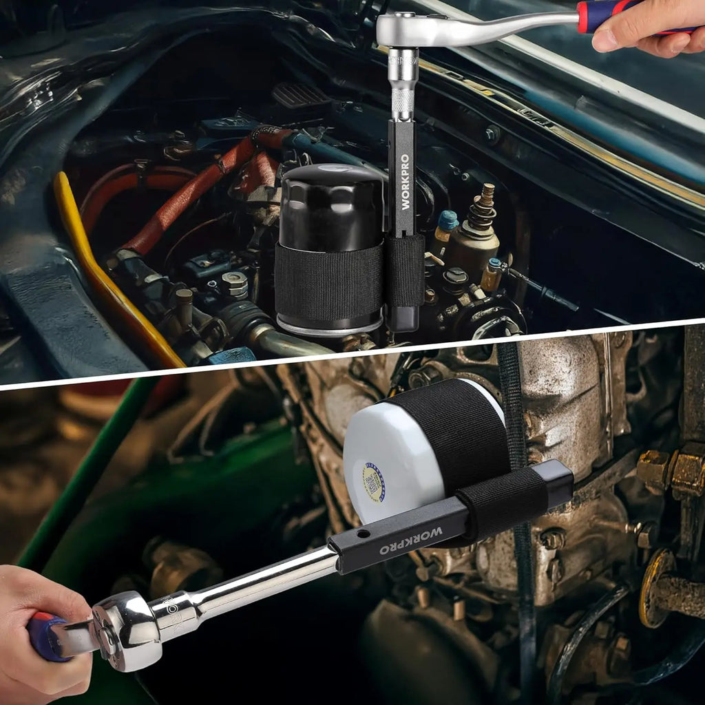 Universal Adjustable Nylon Strap Oil Filter Wrench, 1/2" Drive Tool for Engine Filters and Fittings Car Mobile World