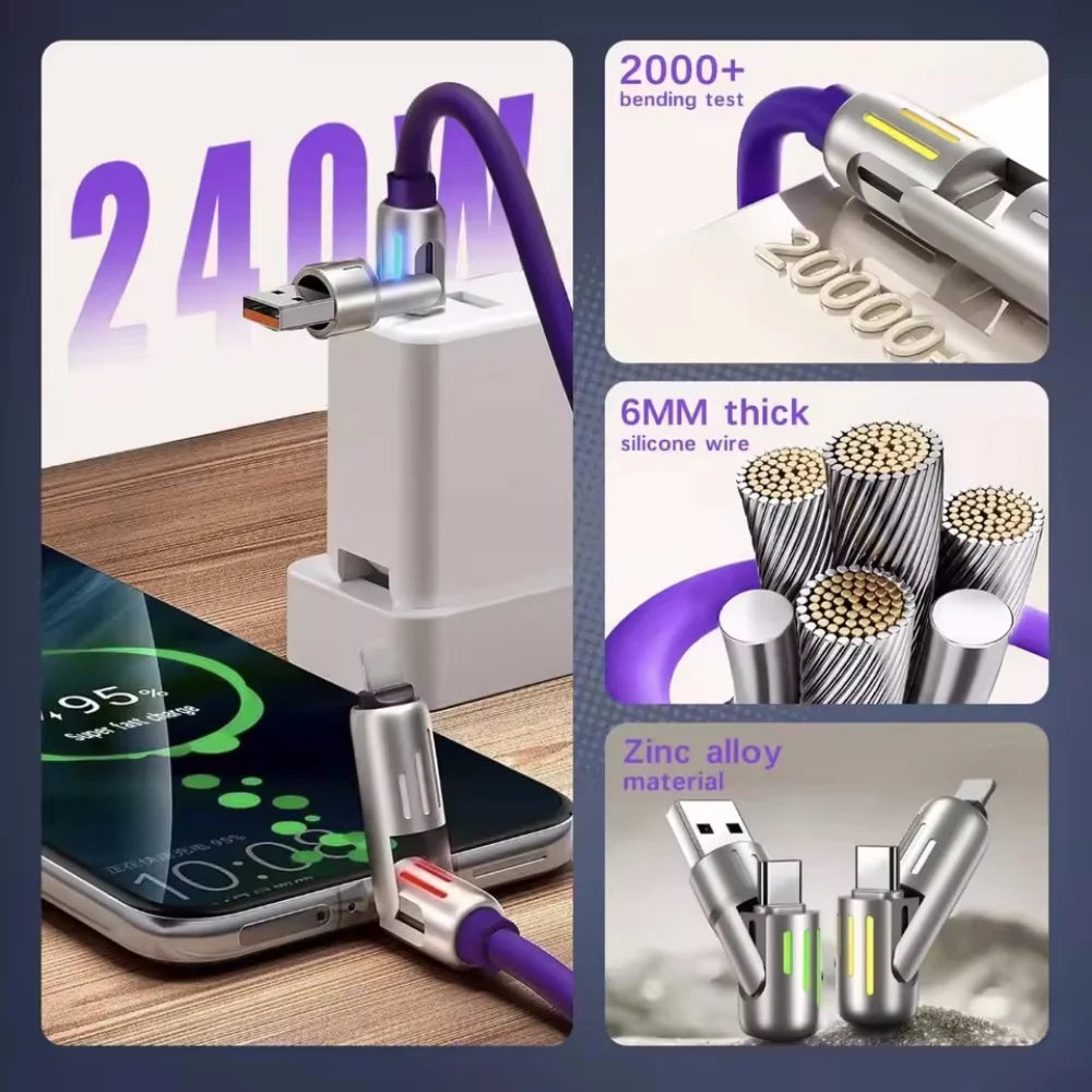 4-IN-1 240W USB Type C To USB C Cable PD Fast Charger Wire For iPhone 16 Pro Max 15 iPad Xiaomi Samsung Tablet 2M Data Cord