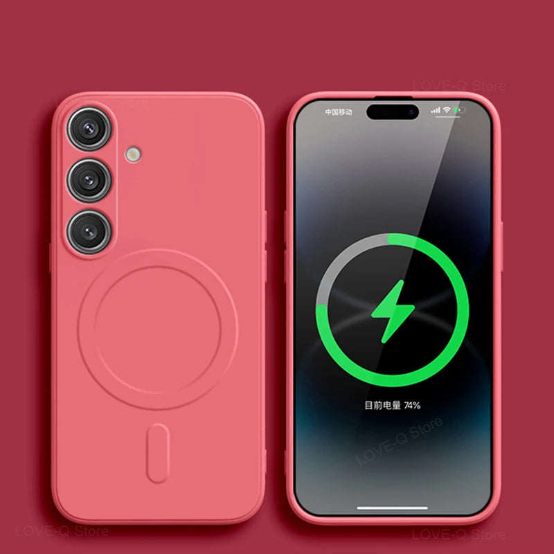 For Magsafe Magnetic Wireless Charge Case For Samsung Galaxy S25 S26 S24 S23 S 25 Ultra Plus FE Soft Cases Liquid Silicone Cover Car Mobile World