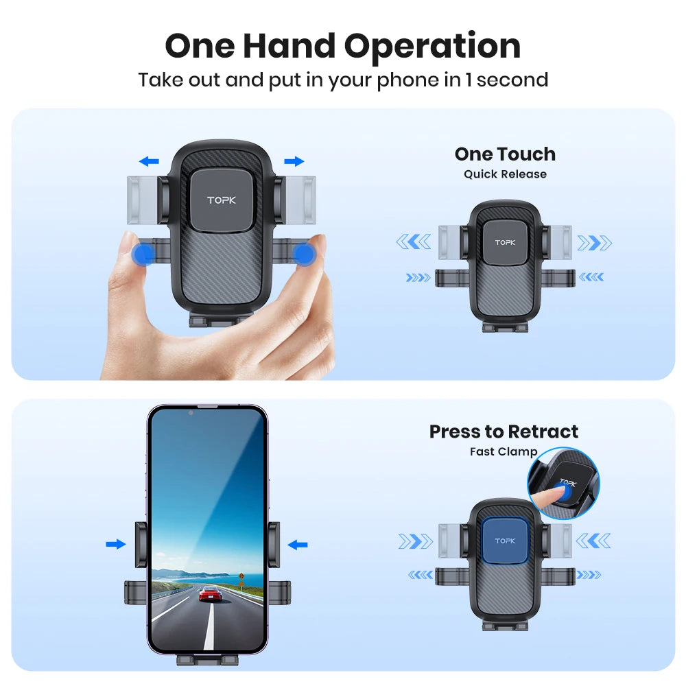 TOPK Air Vent Phone Holder for Car Extended Metal Hook Gravity Mount 360 Rotating Cell Phone Support for iPhone Samsung Xiaomi