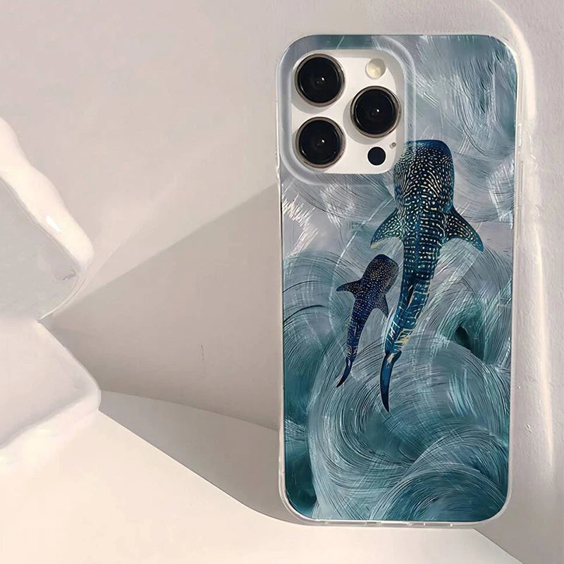 Ocean Shark Whale Design Phone Case For iPhone 17 16 11 13 14 15 12 Pro Max 7 8 14 15 Plus X XS SE 16E Shockproof Bumper Cover﻿