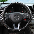Soft leather embroidered stereo diamond-studded car steering wheel cover with inner ring fits 14.5-15 inches CM World
