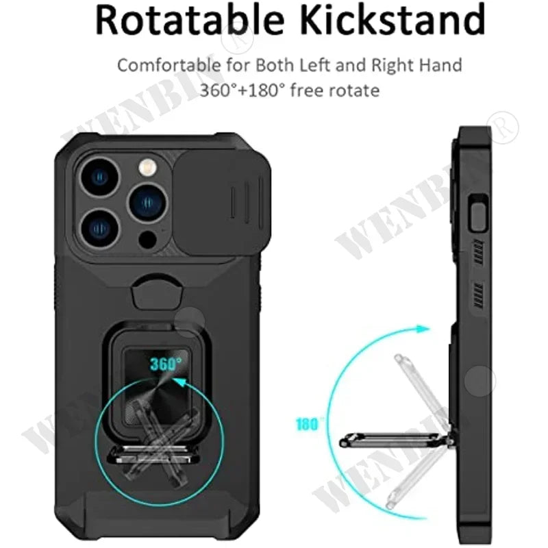 Case For iPhone 17 16 15 14 13 12 Pro Max Plus 8 7 Plus Mini Heavy Duty Protection With Sliding Camera Cover And Card Clip Cover Car Mobile World