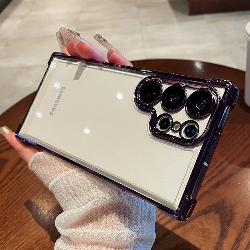 Luxury Plating Clear Shockproof Phone Case for Samsung Galaxy S26 S25 S24 S 26 Ultra Plus S26Ultra Camera Protection Cases Cover Car Mobile World