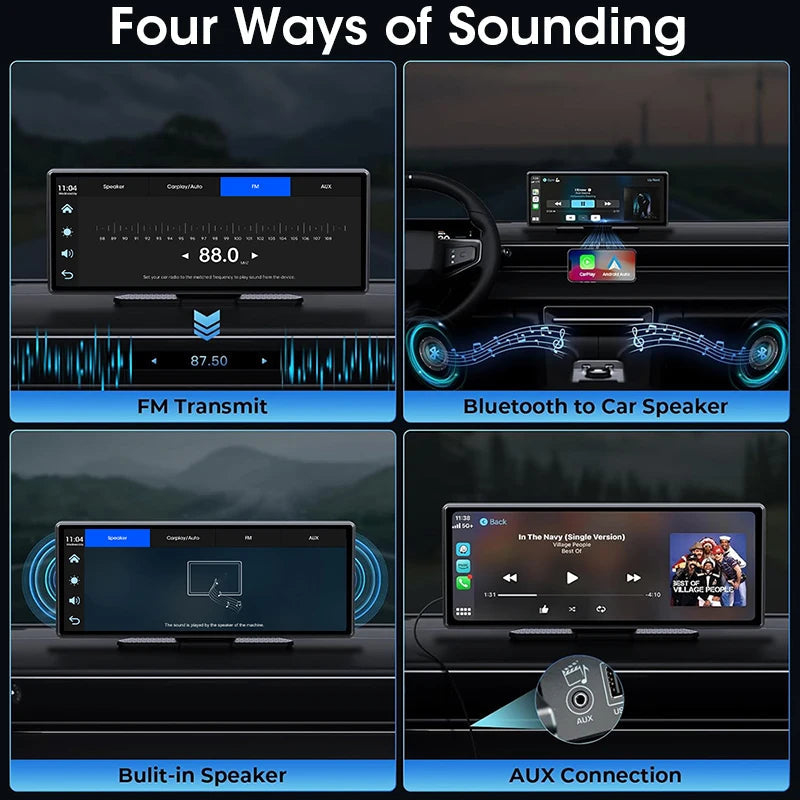 11.26 inch Dash Cam Car DVR 4K Camera Wireless Carplay Android Auto Touch Screen Dual Len Video Recorder Dashboard BT FM AUX GPS Car Mobile World