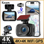 Kocam 4K Dashcam Car Dvr Dual 4K Dash Cam Support 4K Rear Camera WIFI GPS Night Vision 24H Parking Monitoring Black Box Car Mobile World