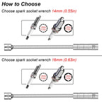 Spark Plug Socket Key Magnetic Tool Wrench Swivel Long Extension Install Replace Repair Kit Torque Remove Gap 14mm 16mm Auto Car