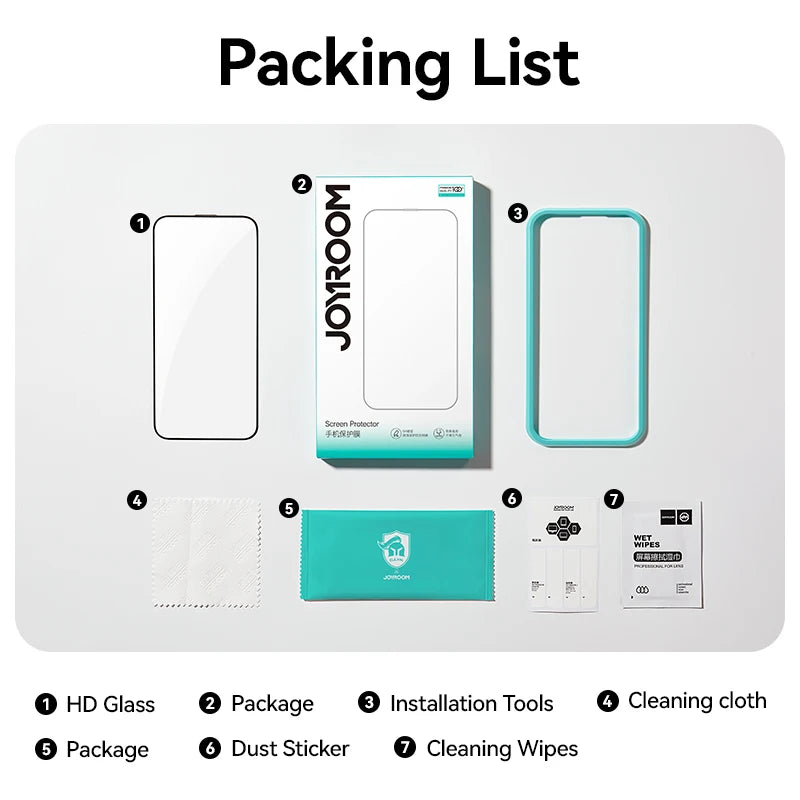 Joyroom 1/2/3pcs HD Glass Screen Protector for iPhone 16 15 14 13 12 11 Pro Max Full Screen Tempered Glass Protection for iPhone Car Mobile World