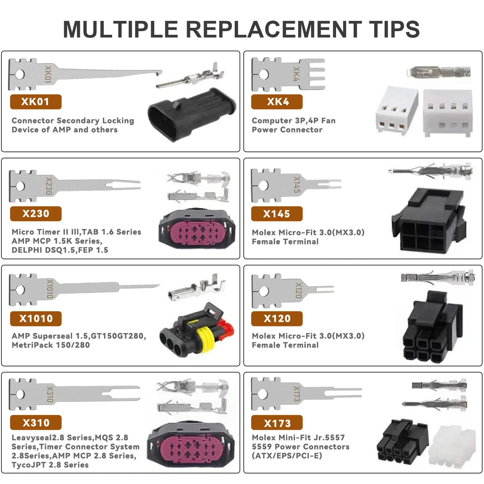 Double headed detachable terminal pin extraction tool suitable for AMP Metri Pack  Molex connectors, and General Motors repair CM World