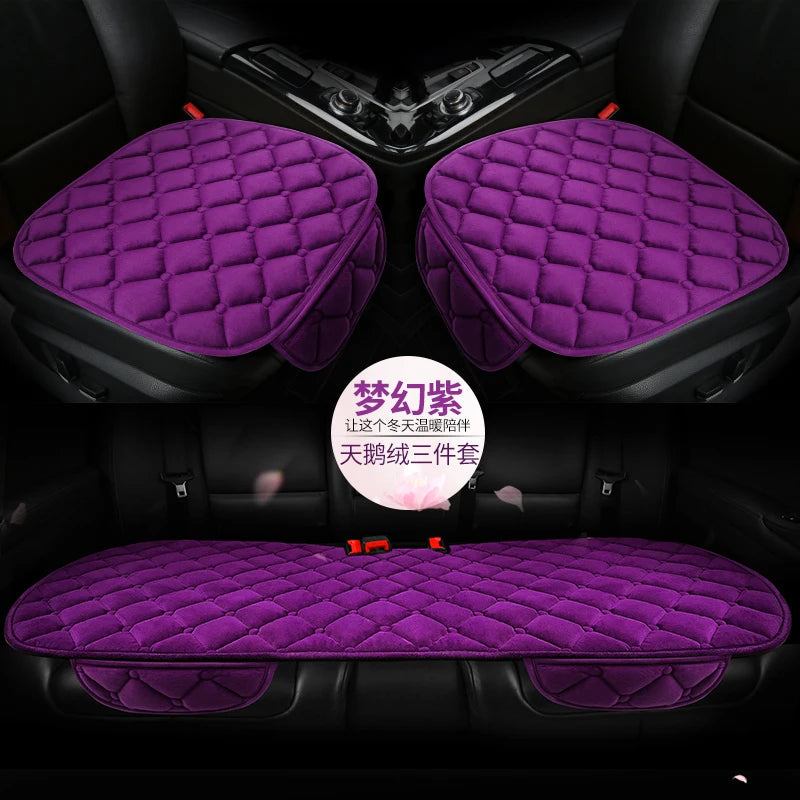 Thickened car seat cushion plush short plush anti slip warm seat cushion seat three piece set winter universal plush winter CM World