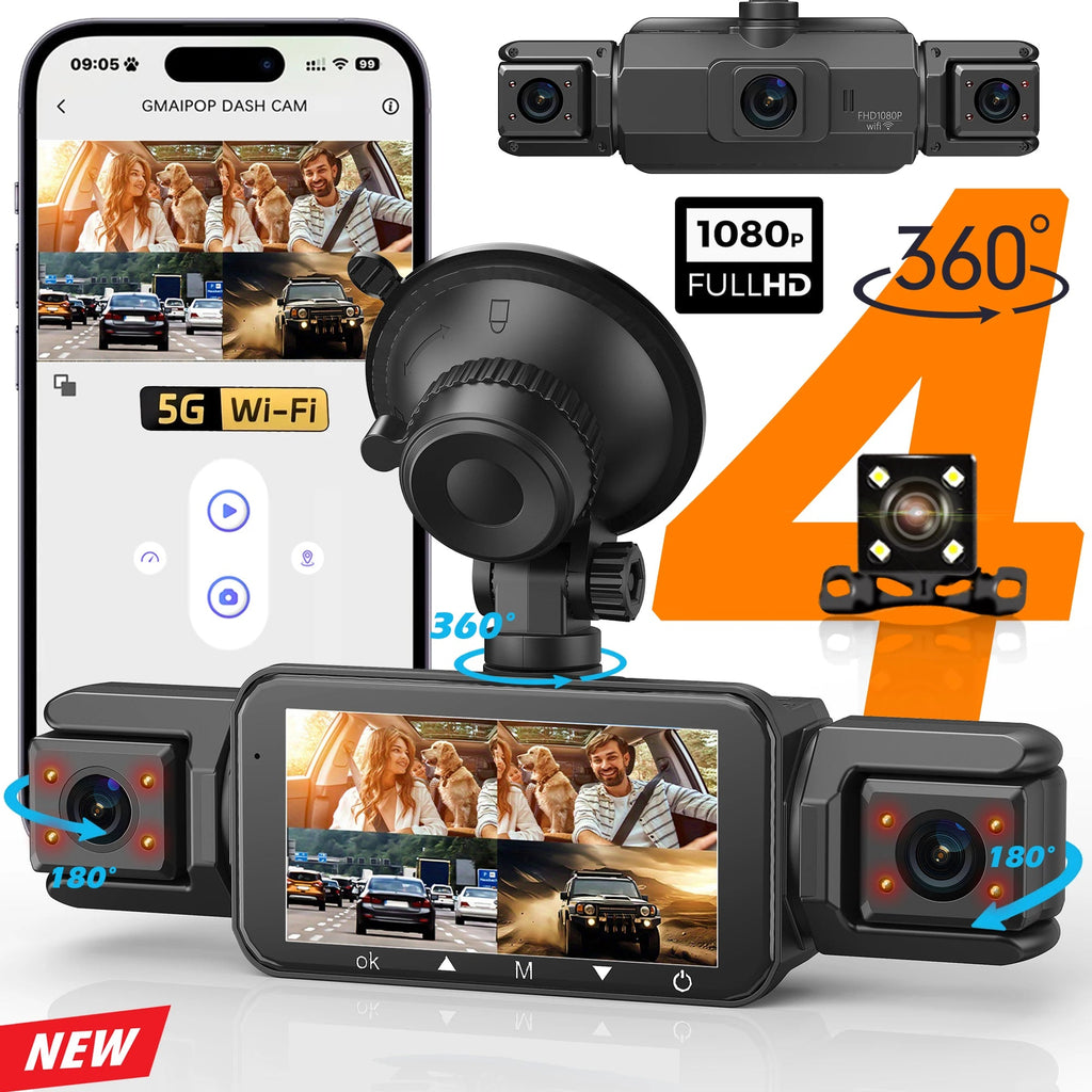 Dashcam for Cars 4 Channel Black Box WiFi Driving Camera FHD 1080P Night Vision Loop Recording Add Hardwire Kit Car Accessories Car Mobile World
