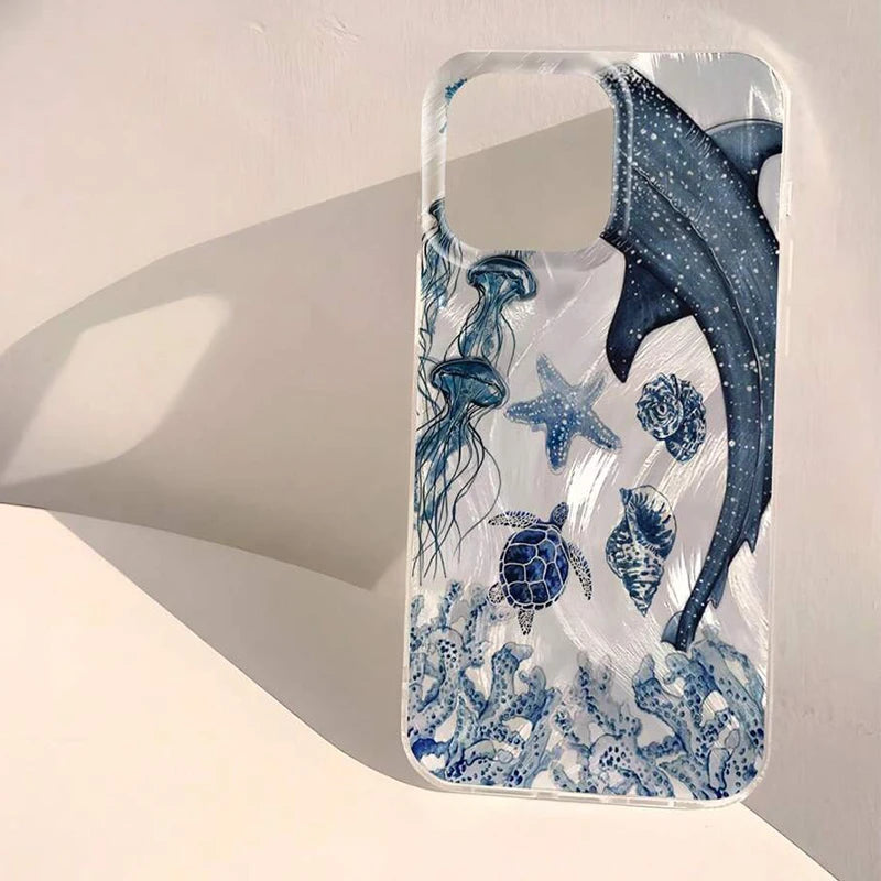 Ocean Shark Whale Design Phone Case For iPhone 17 16 11 13 14 15 12 Pro Max 7 8 14 15 Plus X XS SE 16E Shockproof Bumper Cover﻿