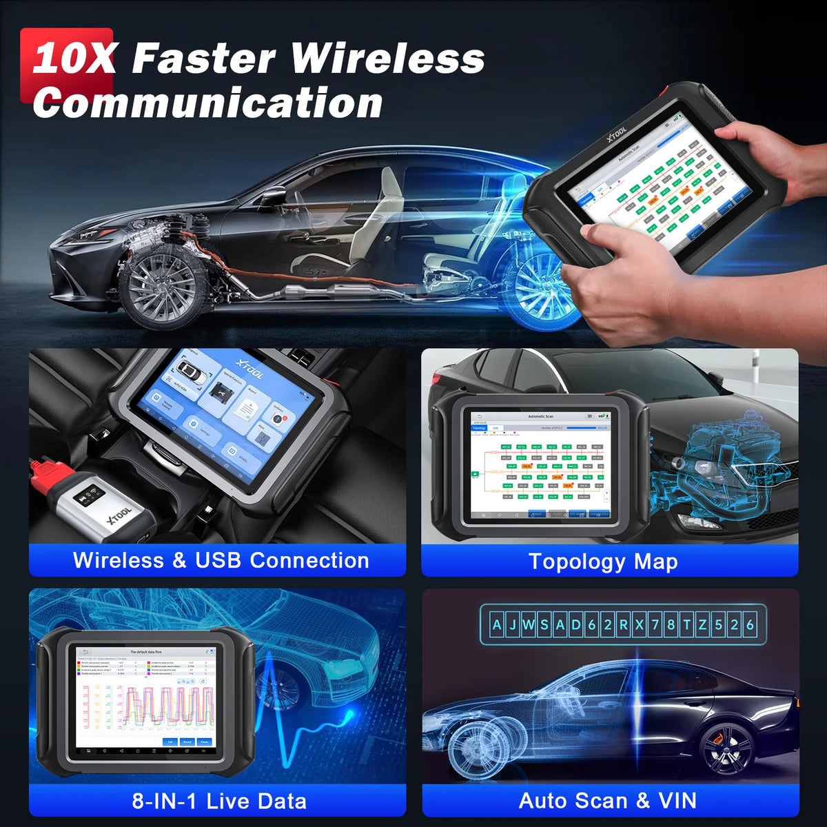 XTOOL D9S Automotive Diagnostic Tools OBD2 Scanner ECU Coding Topology Map Bi-Directional Key Programmer CANFD DOIP