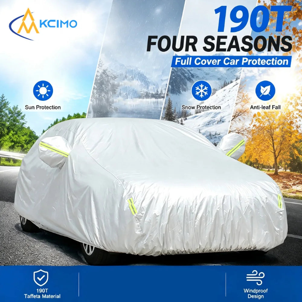 190T Polyester Taffeta Full Car Cover Silver Coated Outdoor Sunshade Rain Full Body Shell For Hatchback Sedan Exterior Parts