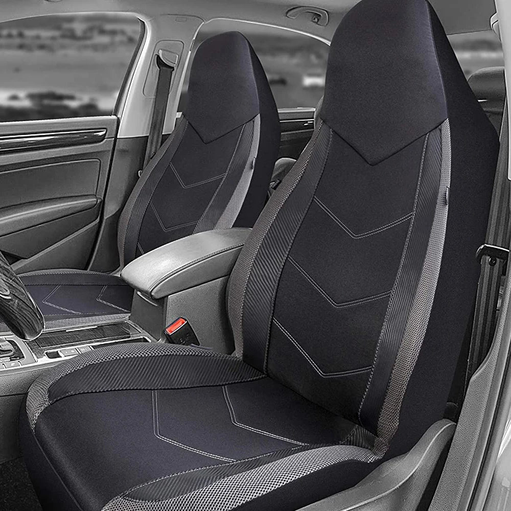 Universal 2 Front Sports Car Seat Covers Breathable Mesh Fabric Carbon Fiber Texture Seat Cushion Fit Car SUV Van Racing seat