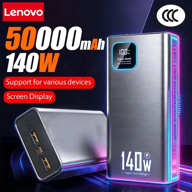 Lenovo 200000mAh 140W Ultra Capacity Power Bank Super Fast Charge CCC Certification Portable Battery Charger For IPhone Samsung Car Mobile World