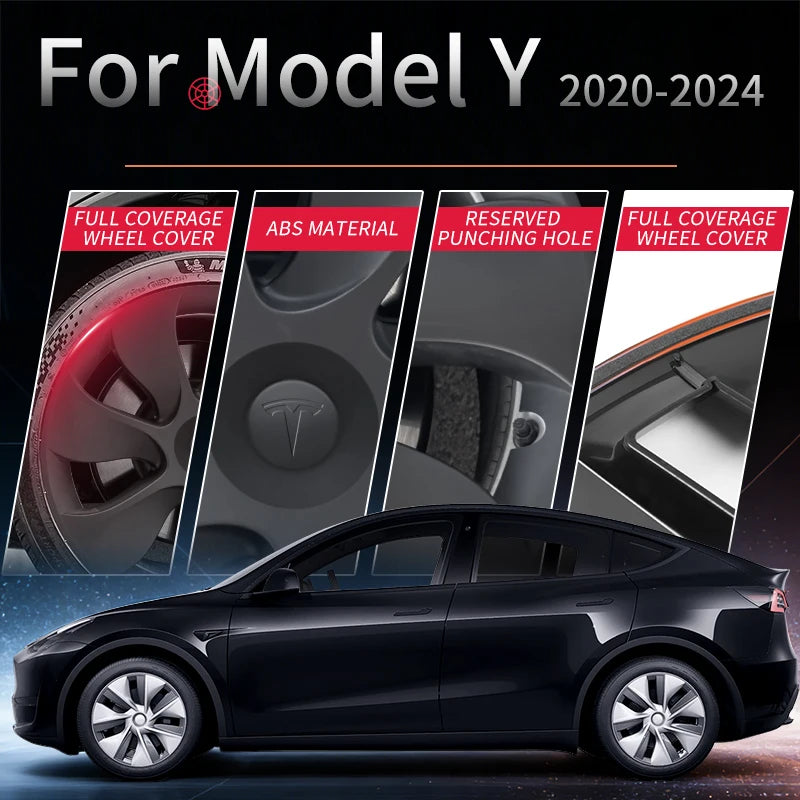 4PCS 19 Inch Wheel Cover for Tesla Model Y 2020-2024 Right＆Left Automobile Hubcap Replacement Wheels Cover Full Rim Accessories CM World