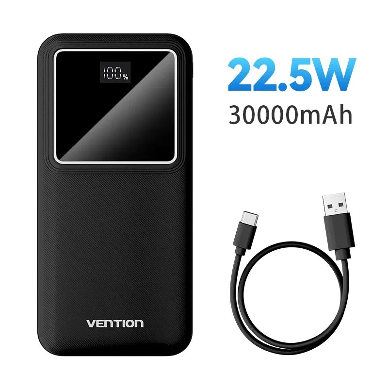 Vention Power Bank 30000mAh PD 22.5W Fast Charging Phone External Battery Powerbank Charger for Xiaomi Poco iPhone Samsung iPad Car Mobile World