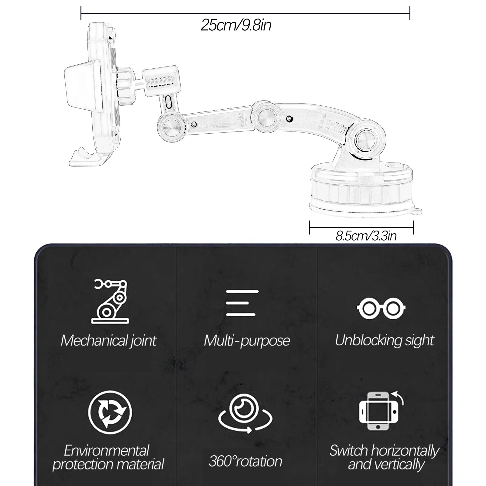 360 Rotation Universal Cell Phone Holder Stand Windscreen Windshield Dashboard Mount Mobile GPS Bracket Support Car Trunk Pickup CM World