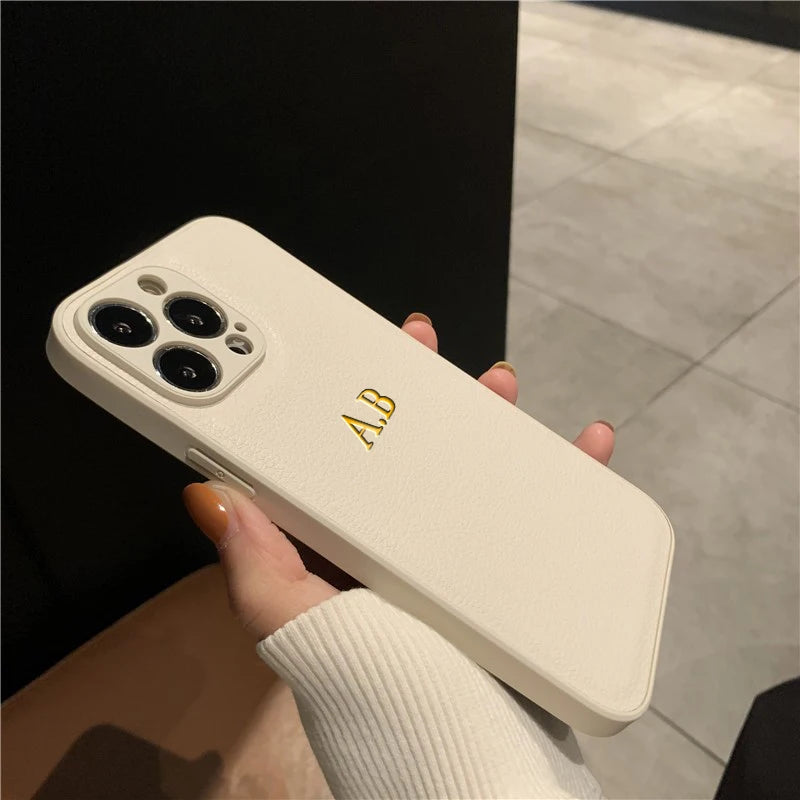 Personalized Phone Case For iPhone 1817 16 15 14 13 12 11 Pro Max Plus Air Luxury PU Leather Customized Initials Name Gift Cover
