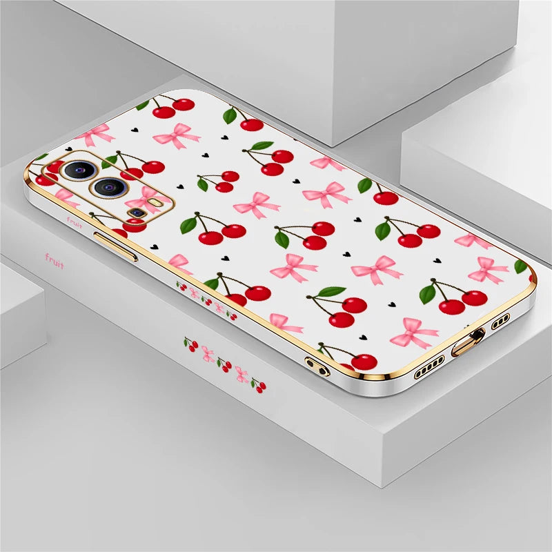Cartoon Cherry Fruits Phone Case For Vivo Y17 Y16 Y15 Y12 Y11 Y11S Y5S Y3 S03 T Y02 S Y01 Drop Resistant Plating Soft Cases Capa