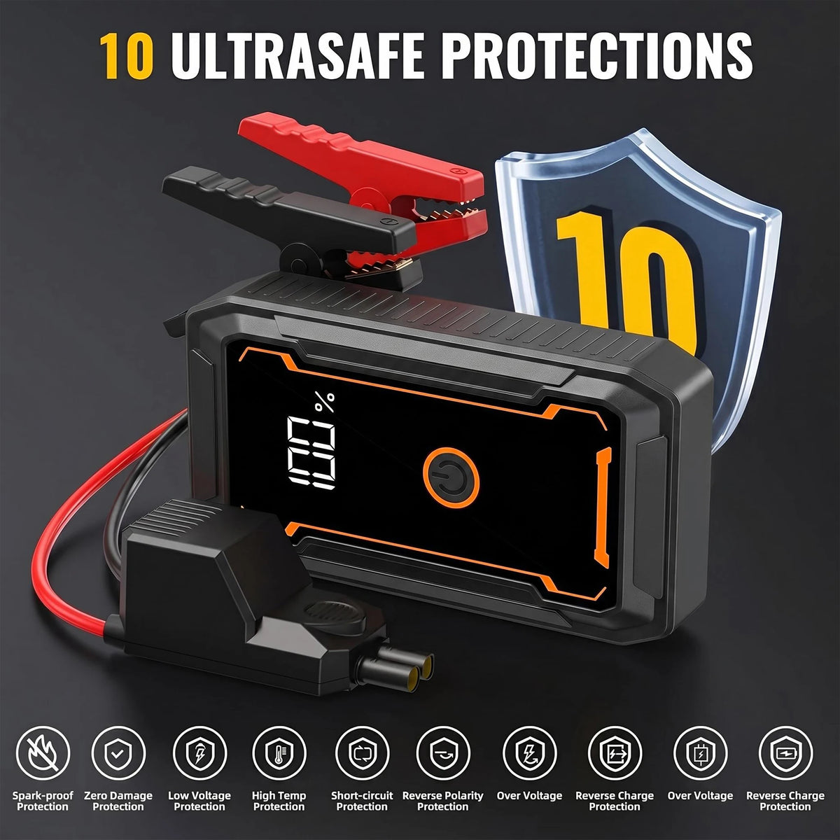 STSCEZ 4000A Peak 12V Car Jump Starter, Battery Booster with LED Light and LCD Power Display, Portable Power Bank and Charger with Smart Clamps, Emergency Starter for 5.0L Petrol and 3.0L Diesel Engines