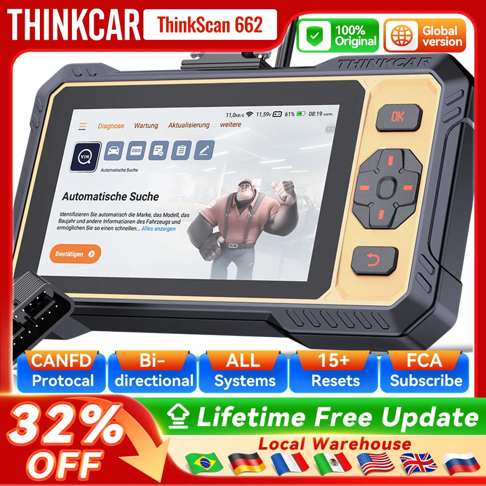 THINKCAR Thinkscan 662 Bi-directional Scan Tool CANFD Obd2 Scanner Car Diagnostic Tool Automotivo Code Reader 12 Reset Life Free Car Mobile World