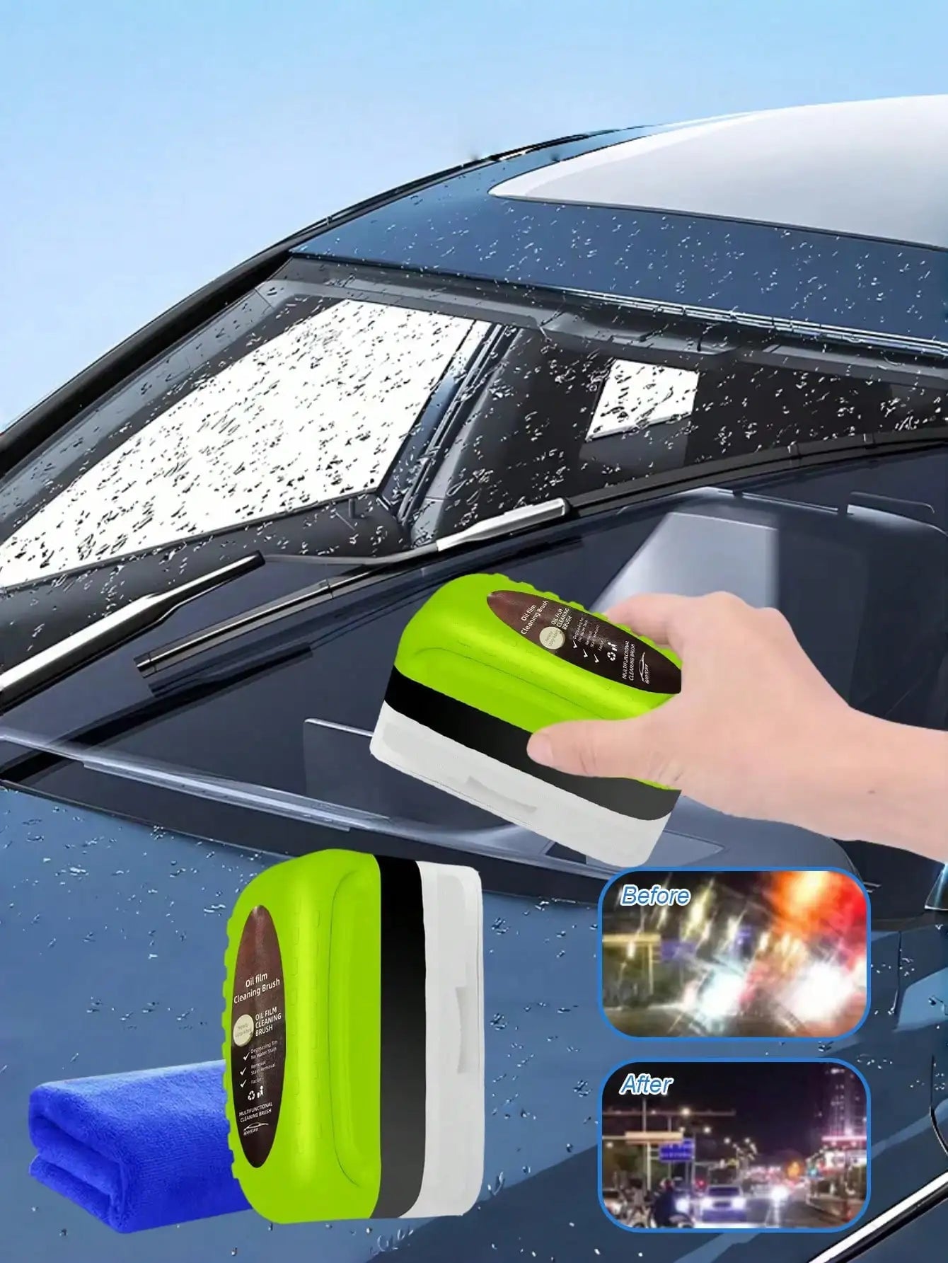 2Pcs/Set Car Windshield Anti-Fog Kit - ABS Resin Scraper + Applicator Sponge + Microfiber Cloth, Easy to Use CM World