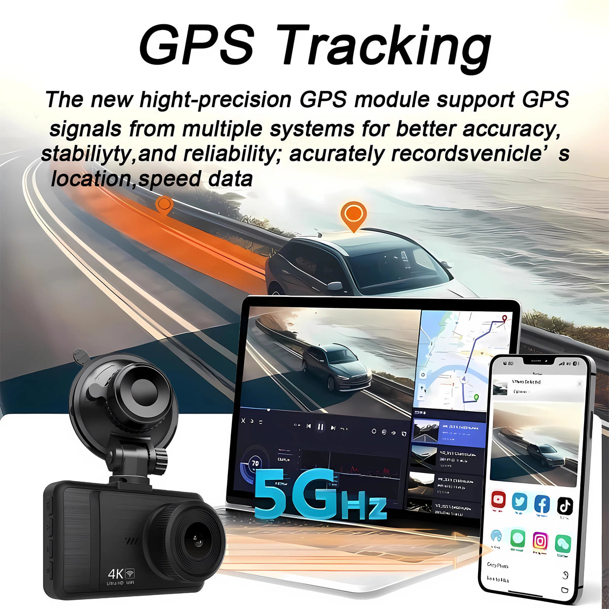 4K 2160P Ultra HD Dash Cam Night Vision With Back 2.5K 1440P Rear Car Video Camera WiFi GPS Logger G-Sensor Loop Recording